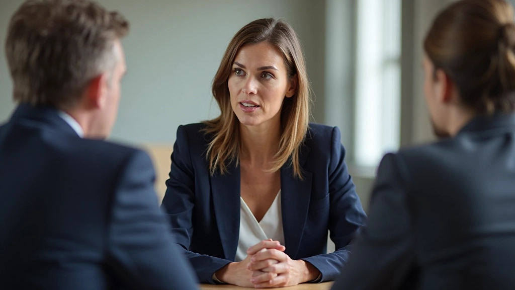 Twee professionals in gesprek, een vrouw luistert aandachtig naar een man aan een tafel