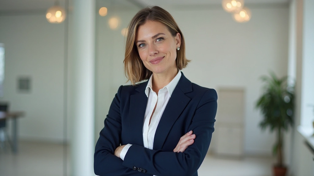 Professioneel portret van een zelfverzekerde vrouw in een modern kantooromgeving