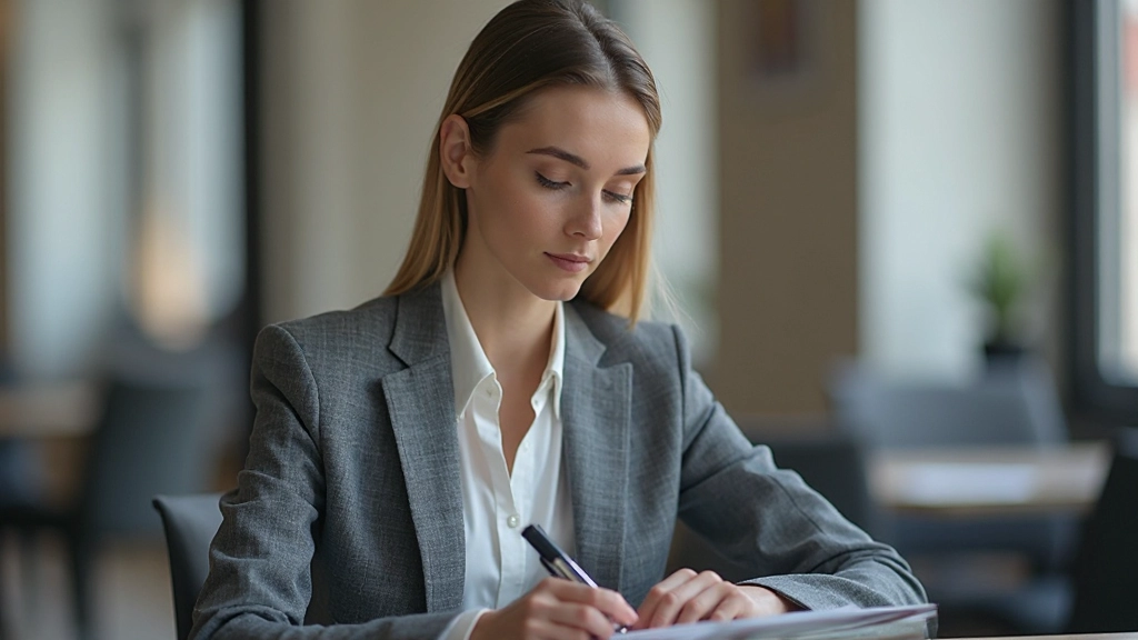 Vrouwelijke professional schrijft notities terwijl ze luistert naar collega in kantoor